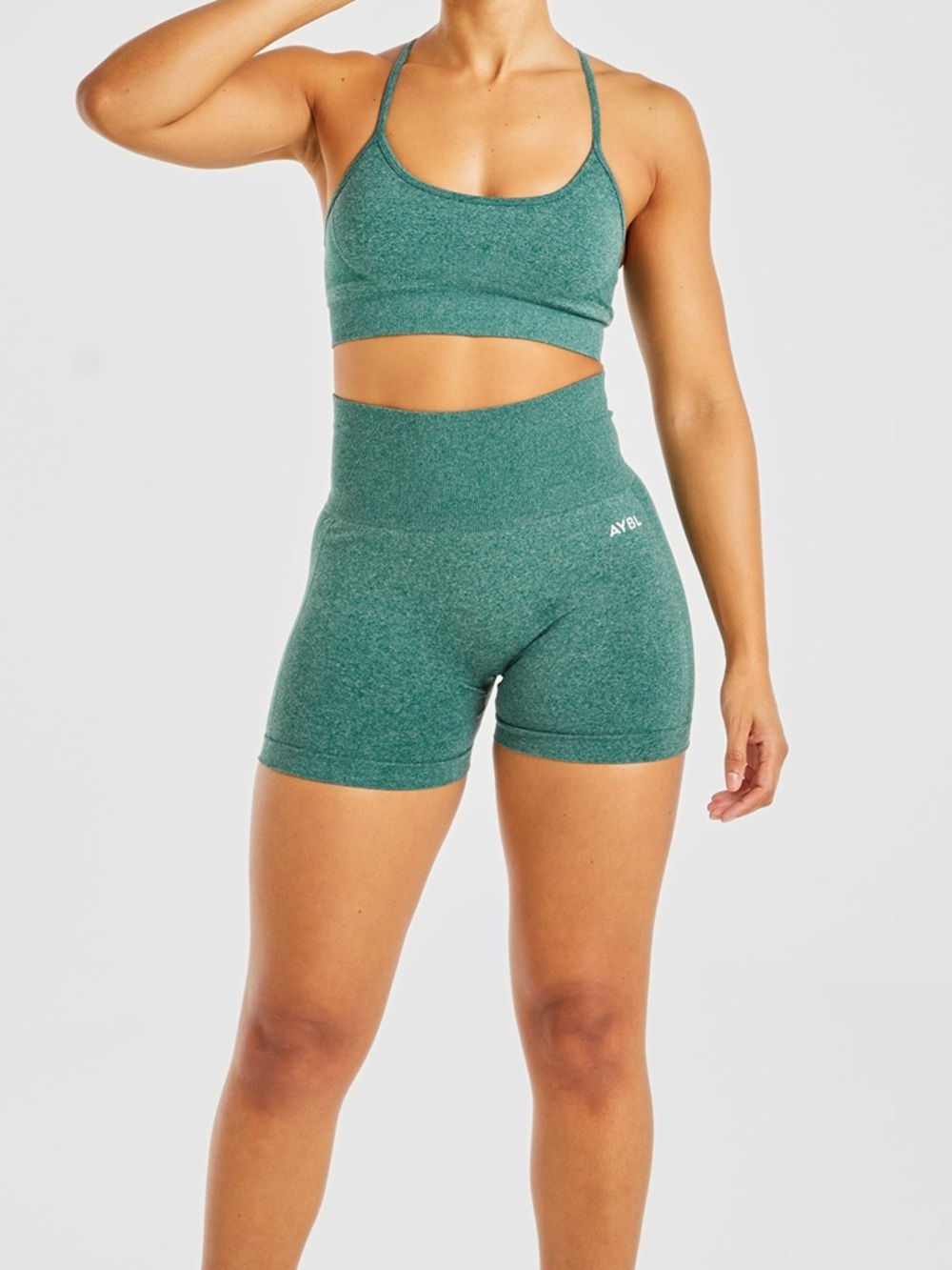 AYBL High Waisted Ribbed Green Women’s Workout Shorts and Bra Set